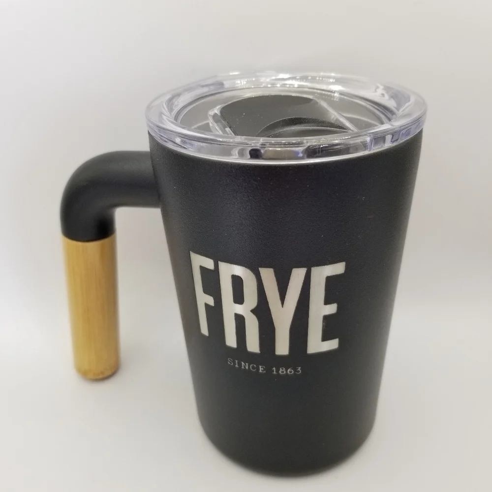 FRYE X Welly Bottle 12oz Wide Mouth Insulated Steel & Bamboo Travel Mug Black